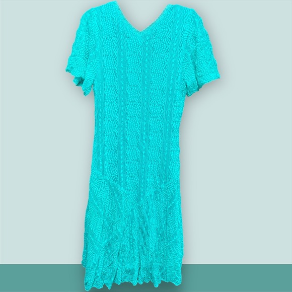 Teal Lace Fully Lined V-Neck Dress Women's 14 Short Sleeve Spring Easter - Picture 4 of 4